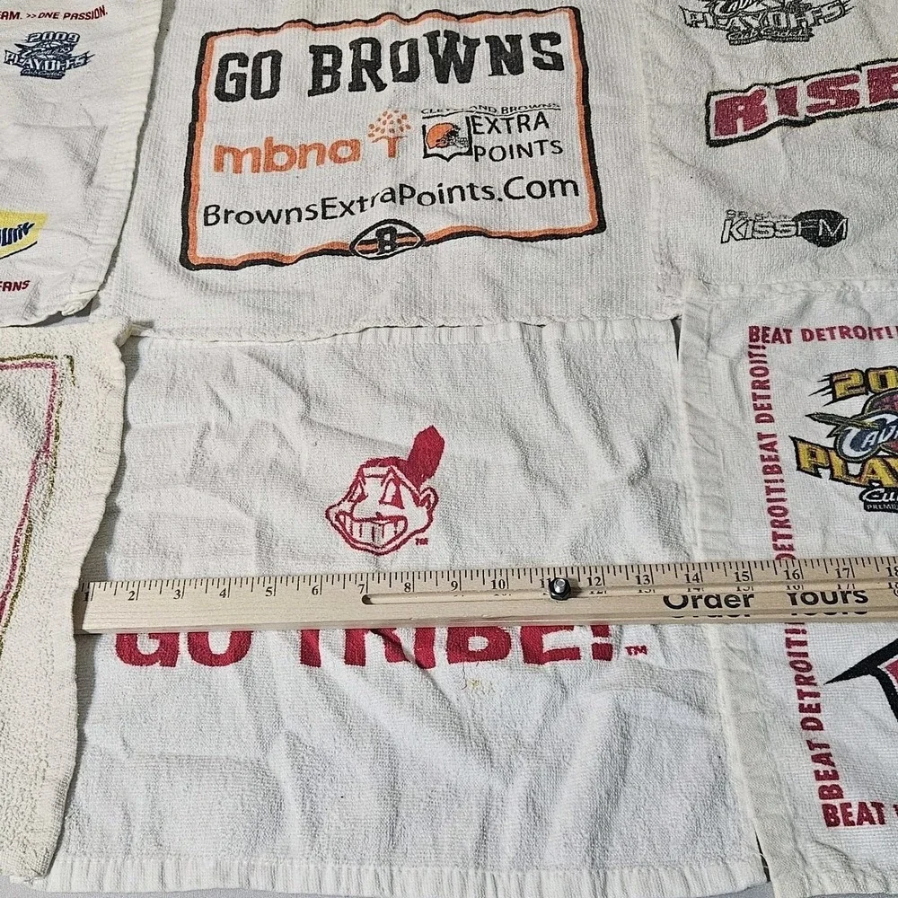 Vintage CLEVELAND BROWNS INDIANS CAVS Growl Towel NFL Rally Wahoo Rise Up LeBron